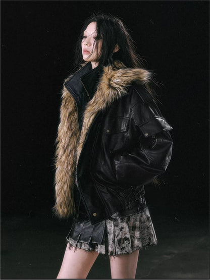 Detachable Fur Collar Flight Jacket