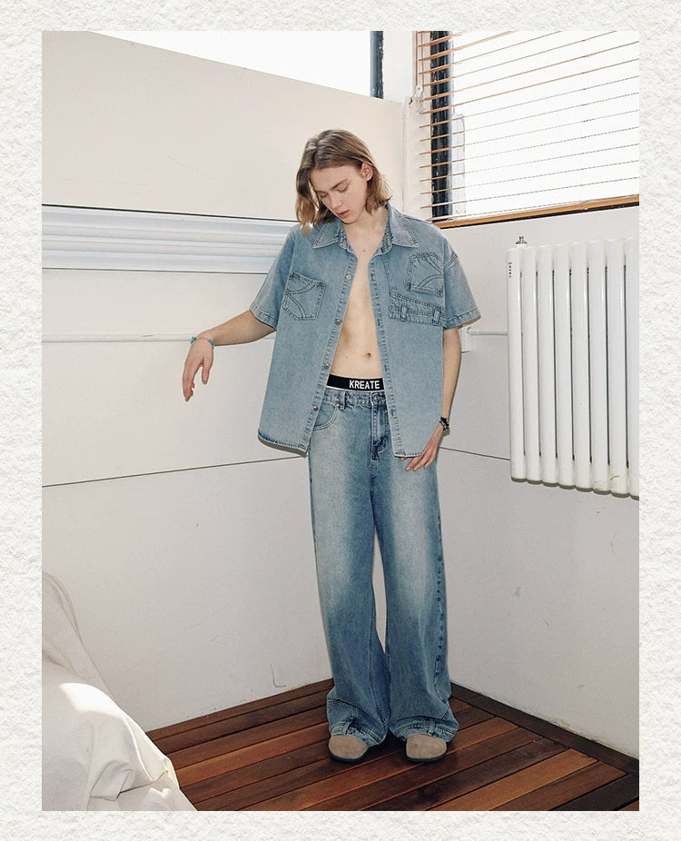 Washed Denim Wide-Leg Jeans