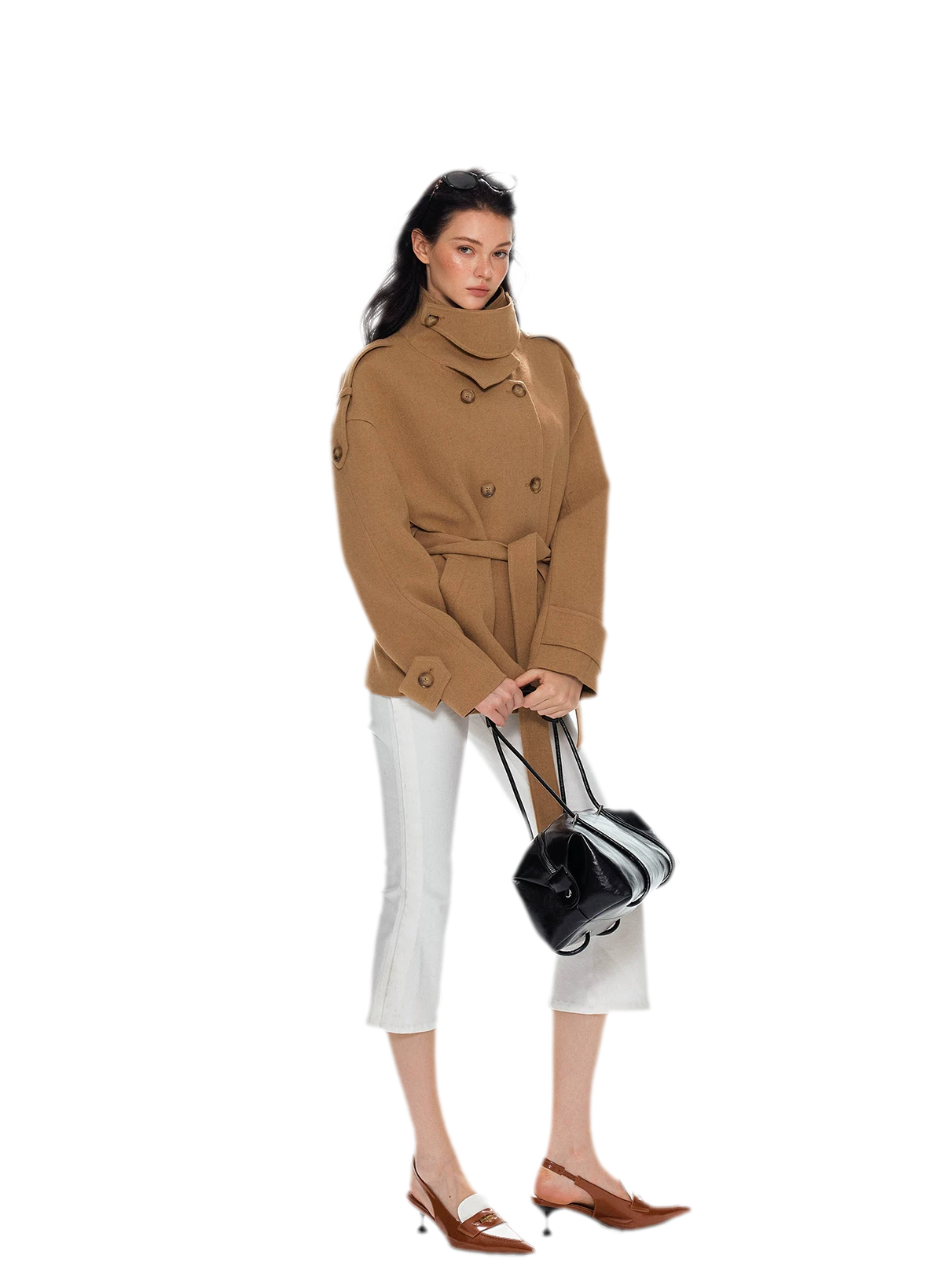 Wool Stand-Collar Belted Coat