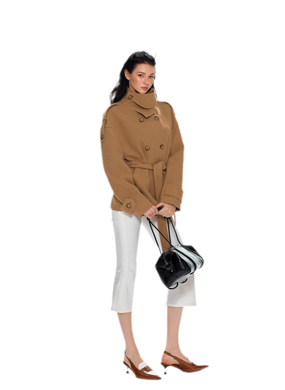 Wool Stand-Collar Belted Coat