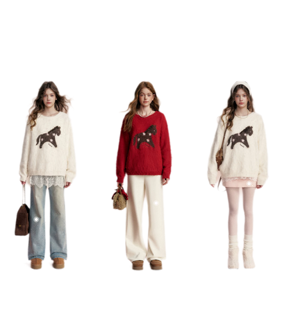 Brushed Horse Jacquard Sweater