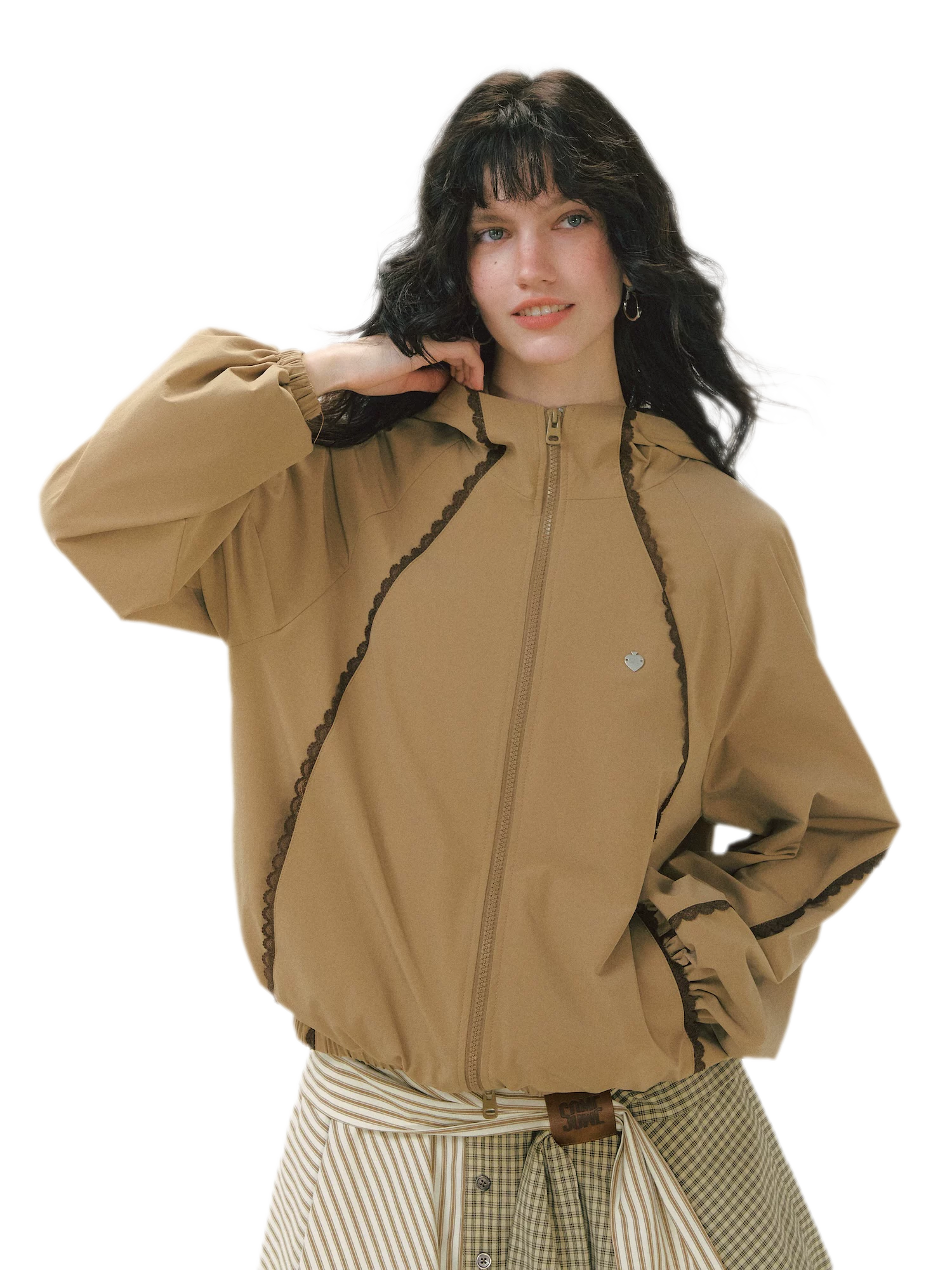 Lace Panel Hooded Jacket