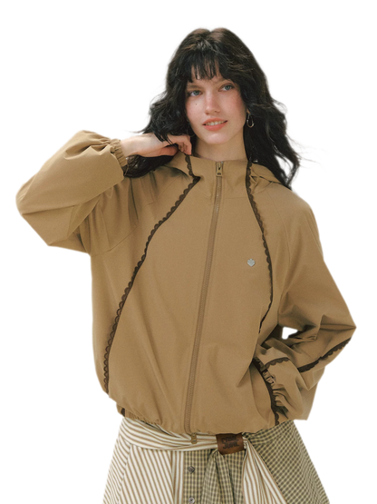 Lace Panel Hooded Jacket