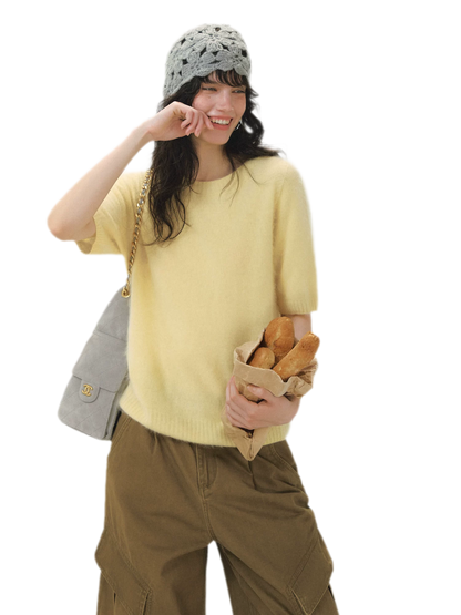 Fuzzy Knit Short Sleeve Sweater