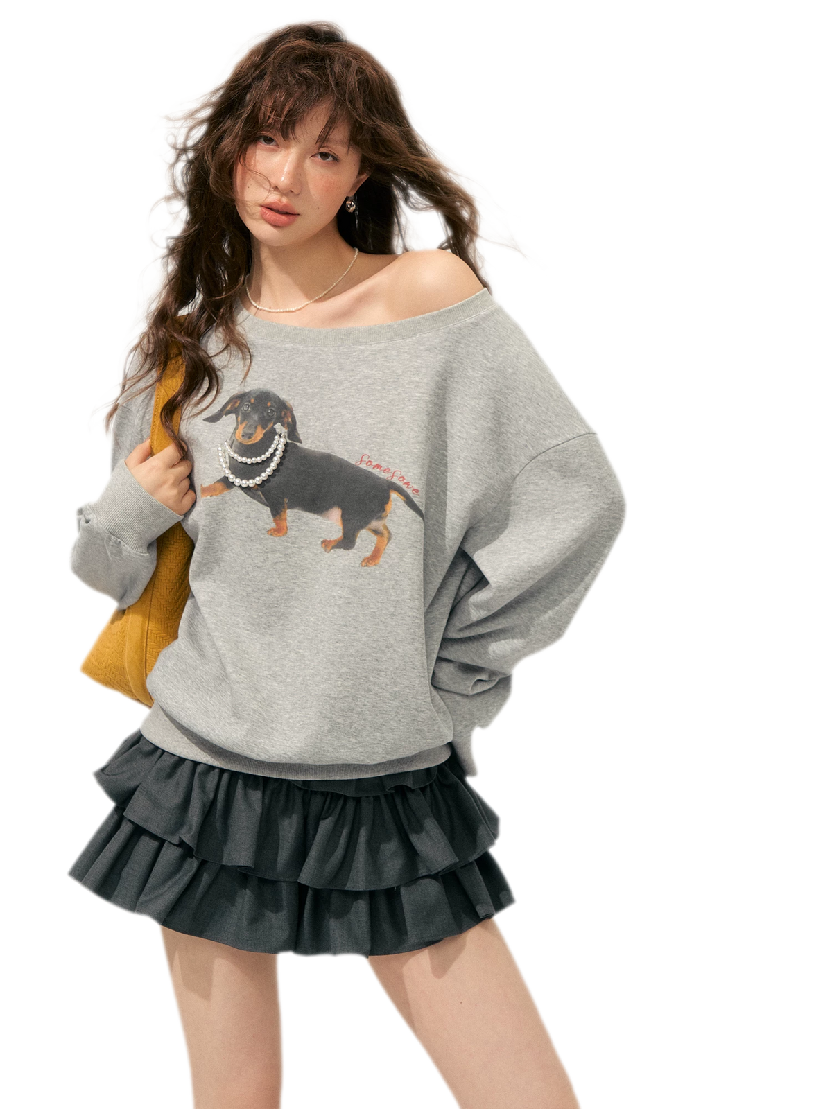 Sweatshirt mit Dackel-Perlenmotiv