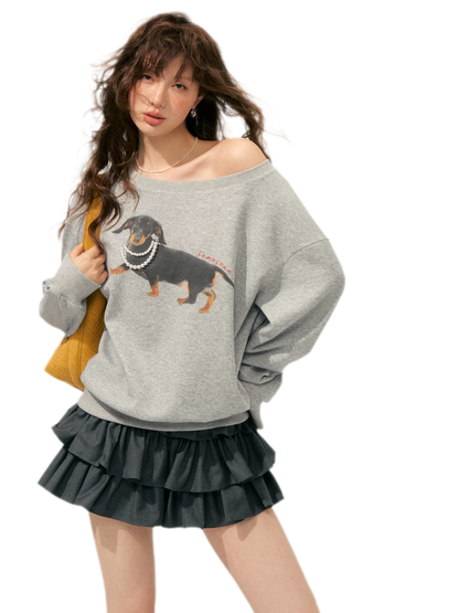 Sweatshirt mit Dackel-Perlenmotiv
