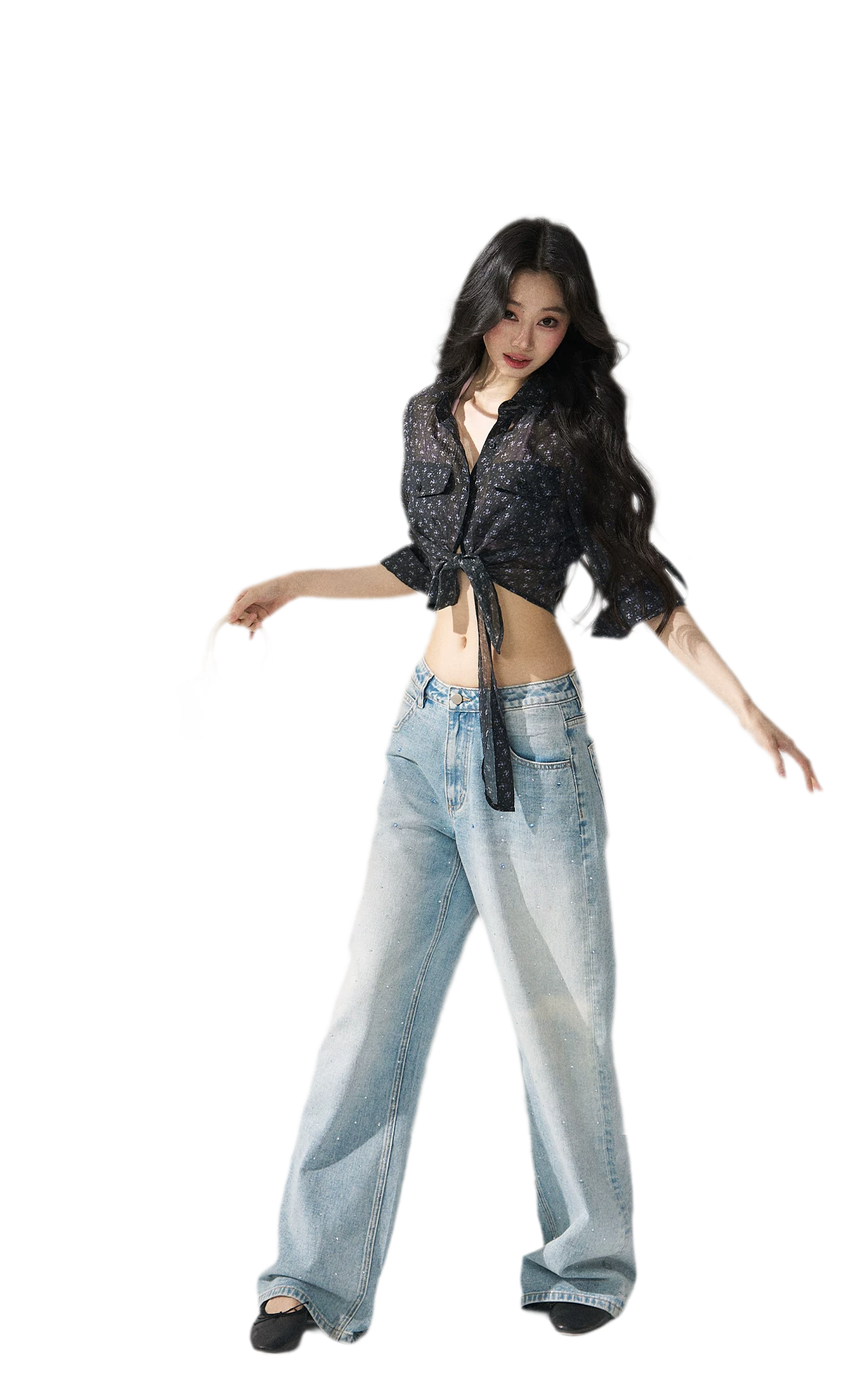 Floral Sheer Tie Shirt
