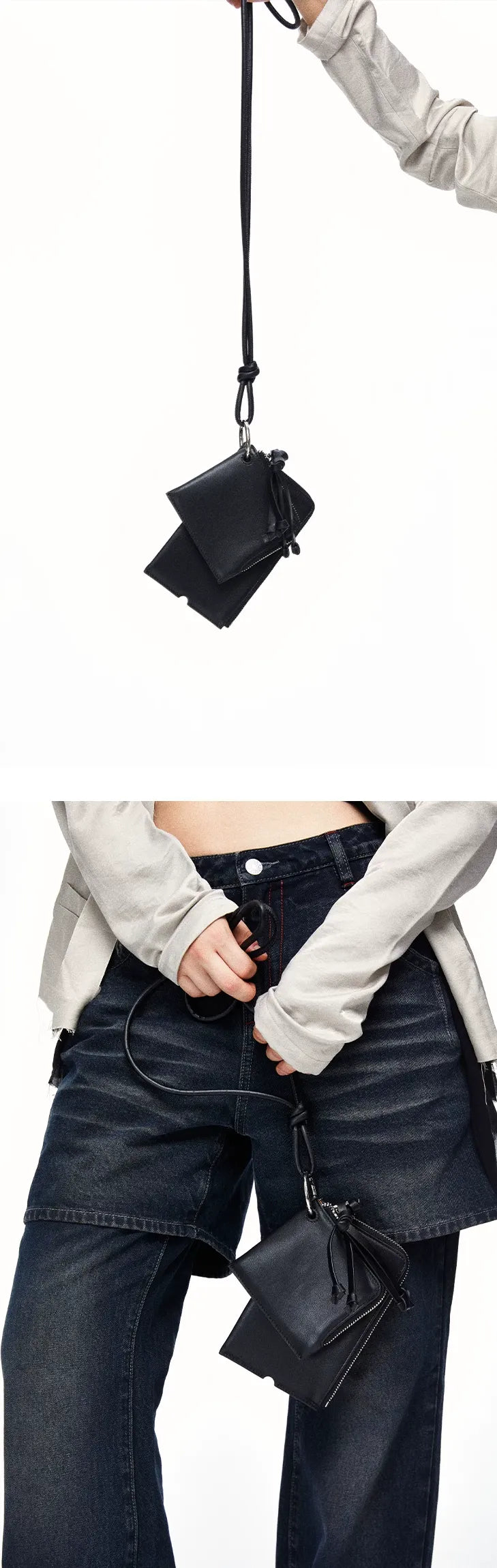 First Layer Cowhide and Suede Crossbody Card Wallet