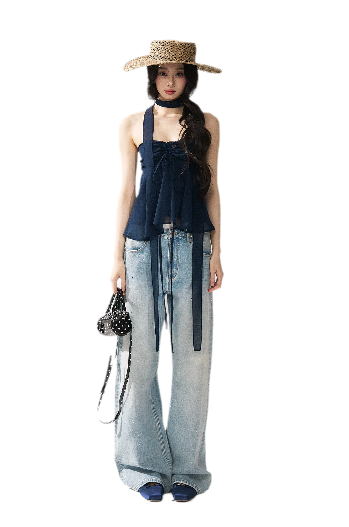 Crystal Trim Denim Pants