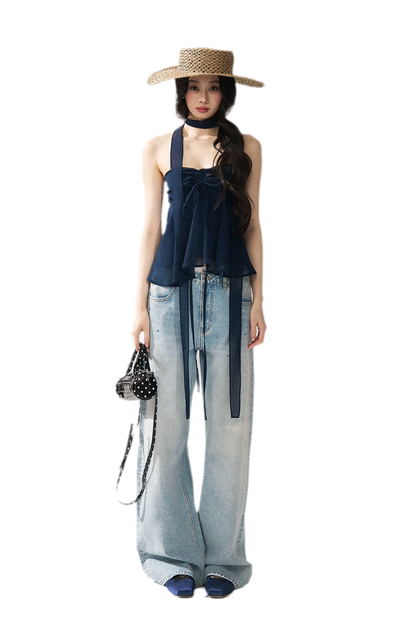 Crystal Trim Denim Pants