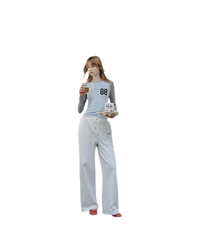 Cotton Curved Wide-Leg Pants