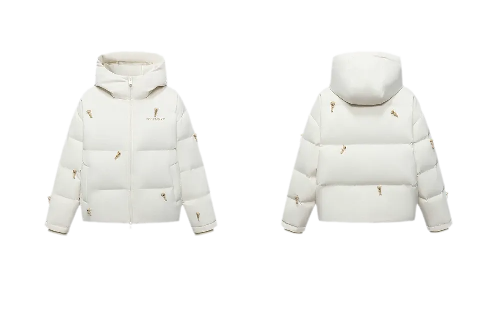 Flocked Bear Hooded Down Jacket