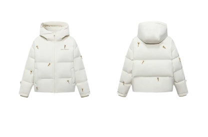 Flocked Bear Hooded Down Jacket