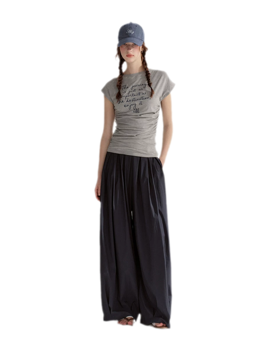 Ruched Embroidered Sleeve T-Shirt