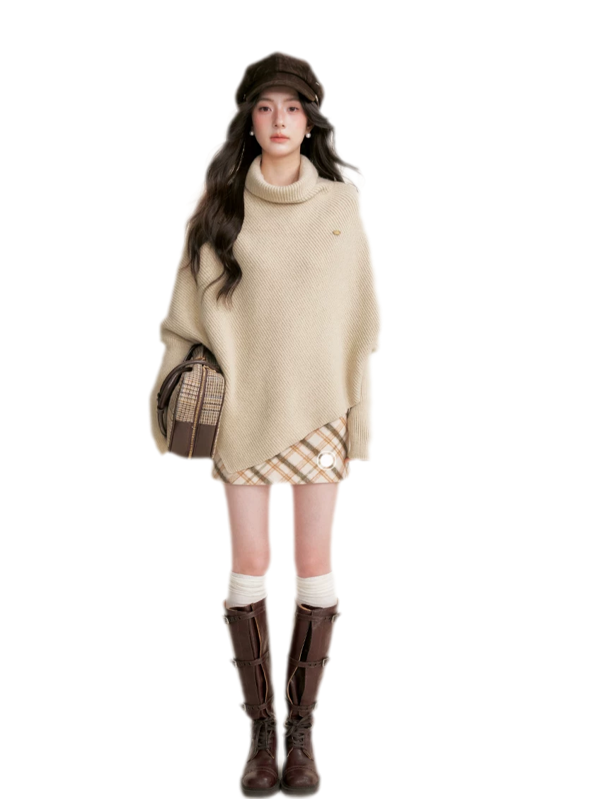 High Neck Poncho Sweater