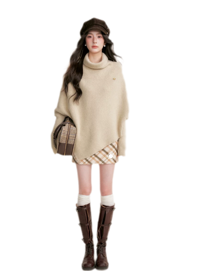High Neck Poncho Sweater