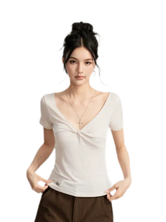 MACYMCCOY V-Neck Ruched Summer Top – T-Shirts &amp; Polos