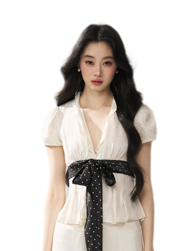 7SHIFTIN Tie Waist V Neck Tee – White