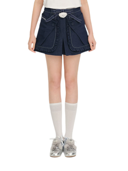 Bow Lace Denim Skort