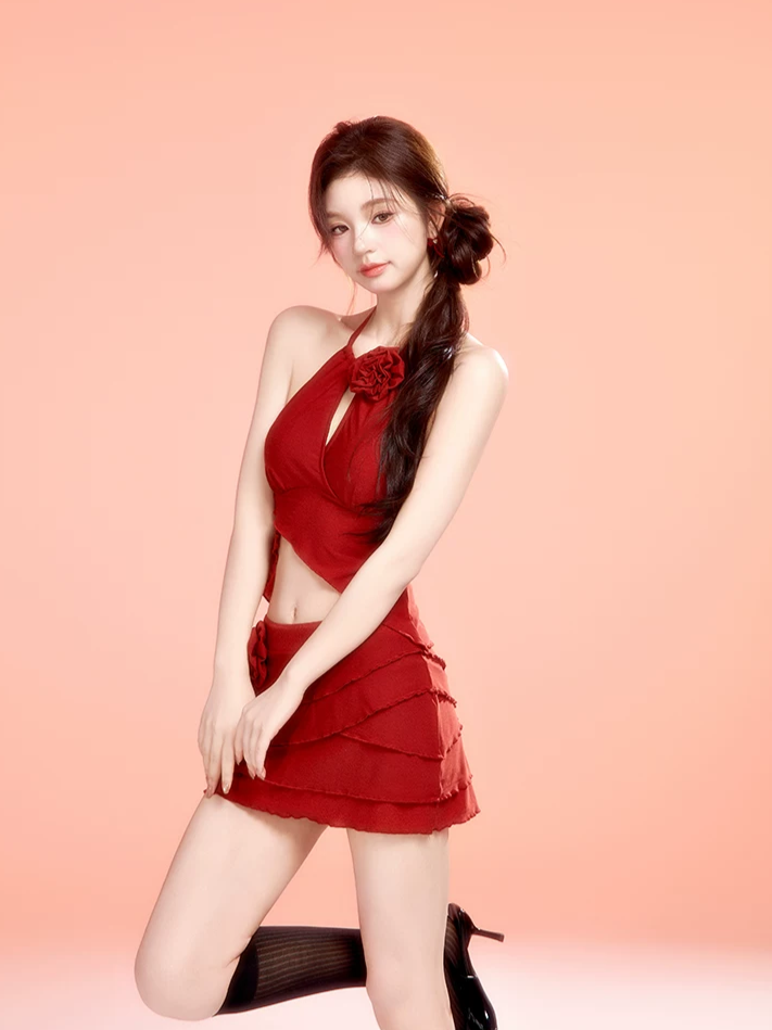 Textured Asymmetric Ruffle Swimdress