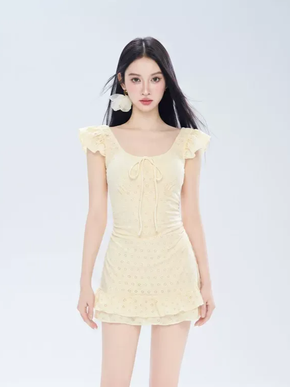Eyelet Ruffle Swim Dress