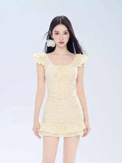 Eyelet Ruffle Swim Dress