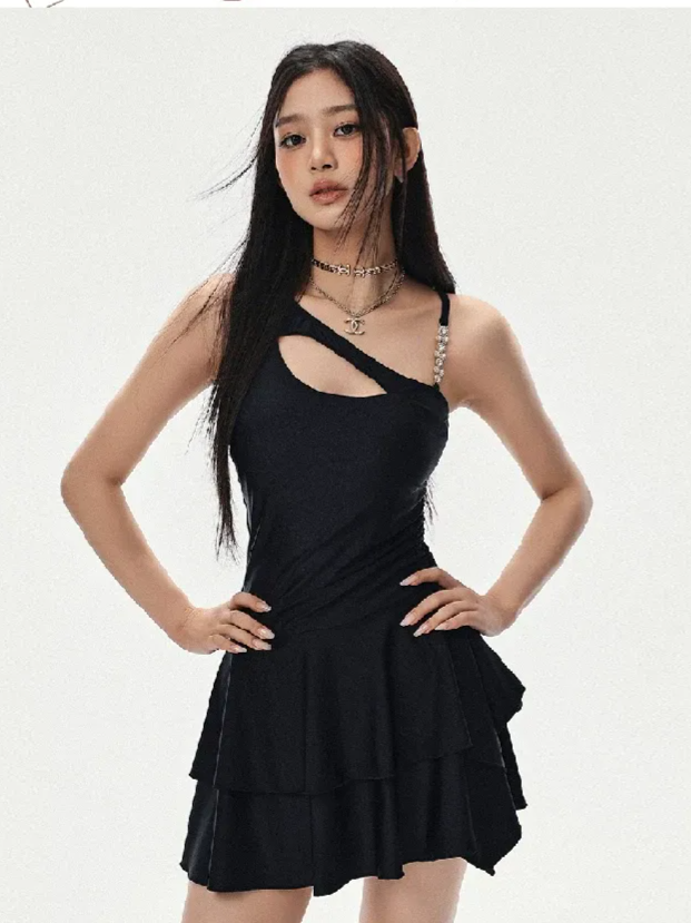 Asymmetric Ruffle Swimdress