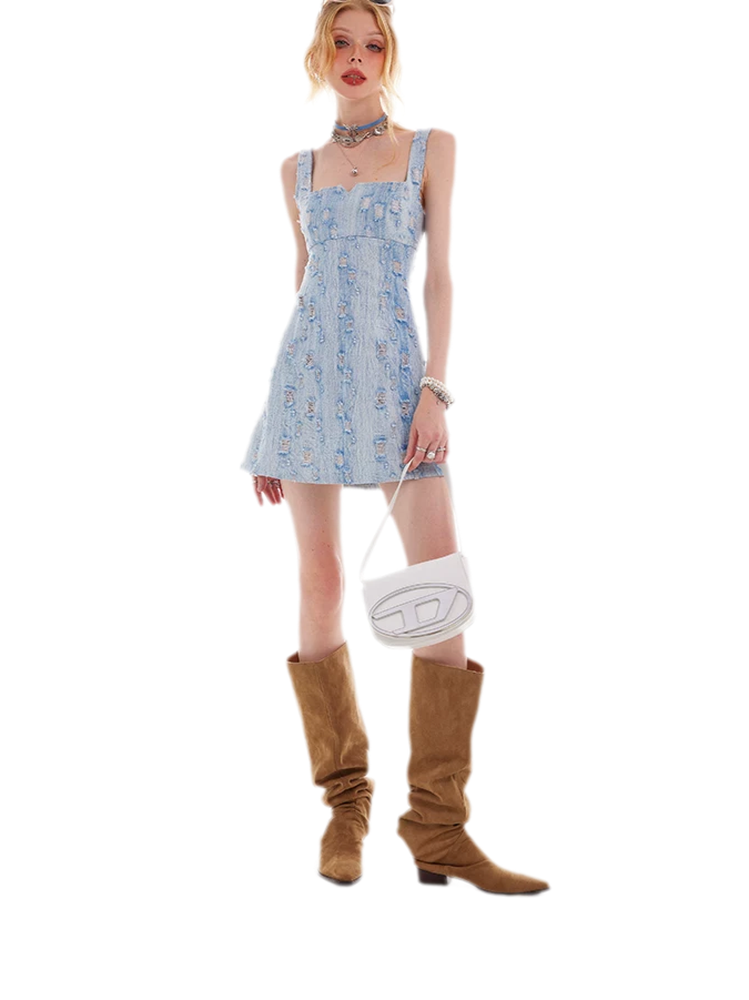 Distressed Denim Cami Dress