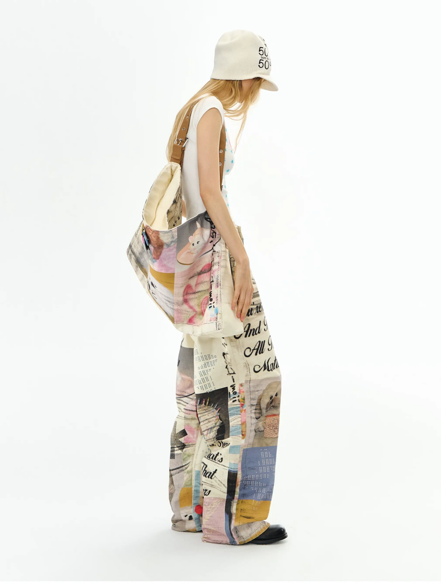 Washed Print Wide-Leg Jeans