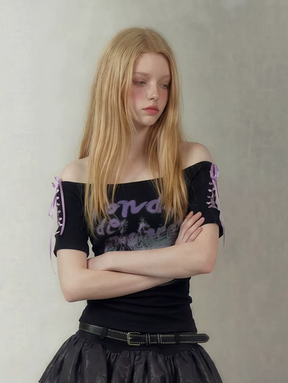 Graphic Tie Shoulder T-Shirt