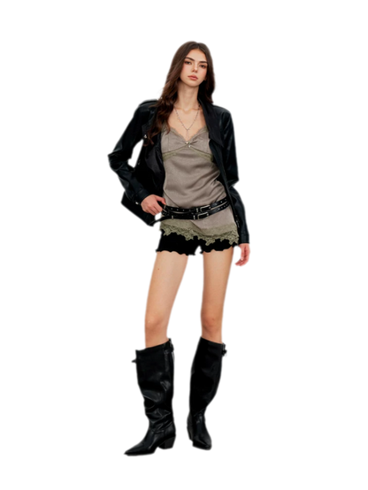 Embossed Fitted PU Jacket