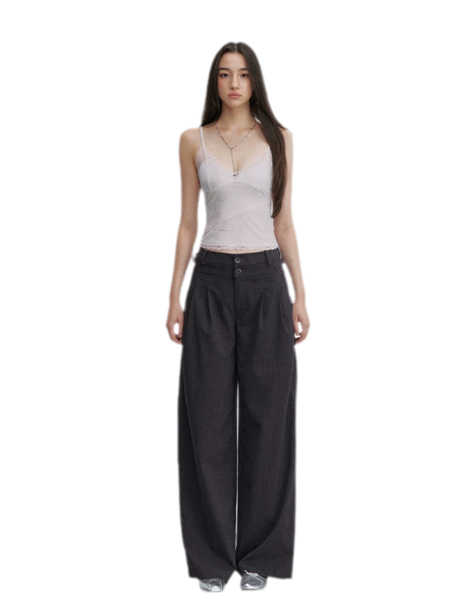 Pinstriped Pleated Wide-Leg Trousers