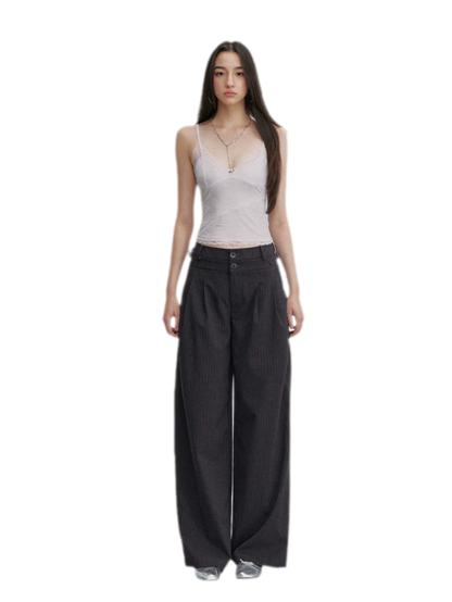 Pinstriped Pleated Wide-Leg Trousers