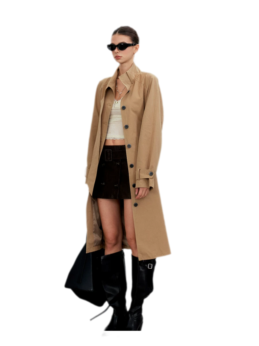Sandwashed Tie-Waist Trench Coat