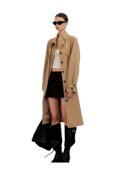 Sandwashed Tie-Waist Trench Coat