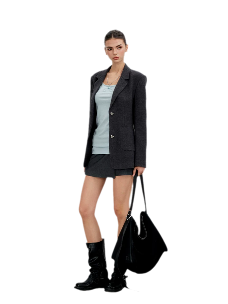 Textured Double-Button Tailored Blazer
