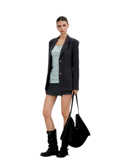 Textured Double-Button Tailored Blazer