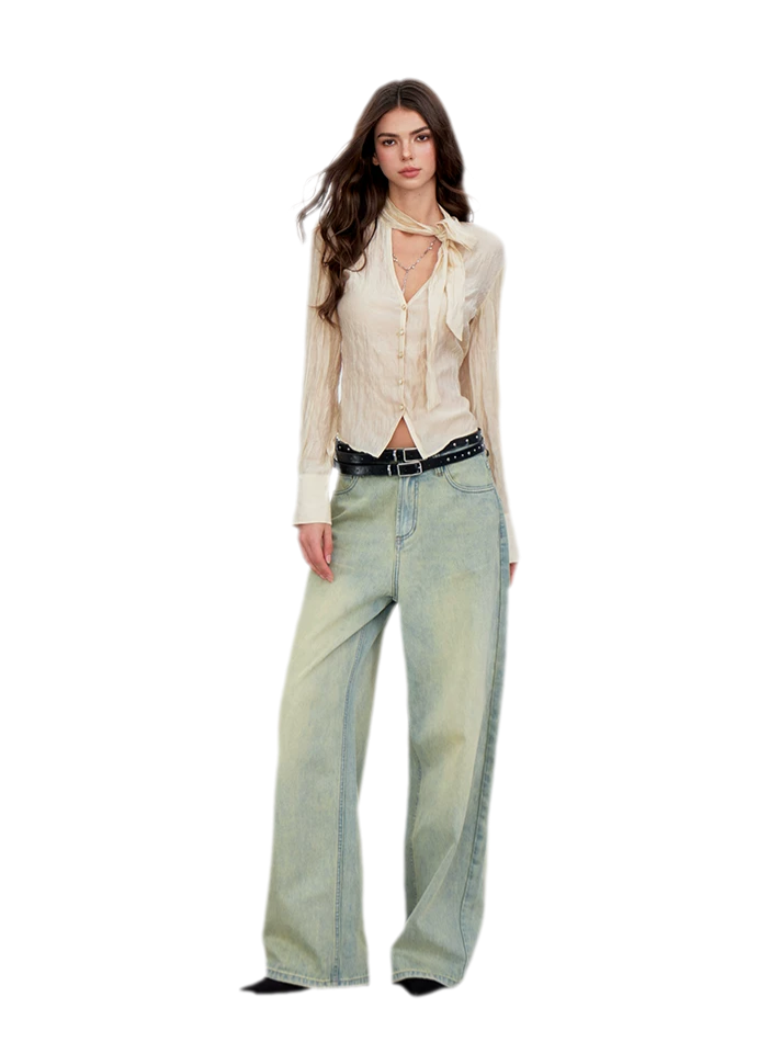 Crinkled Tie Waist Shirt
