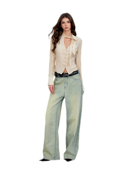 Crinkled Tie Waist Shirt