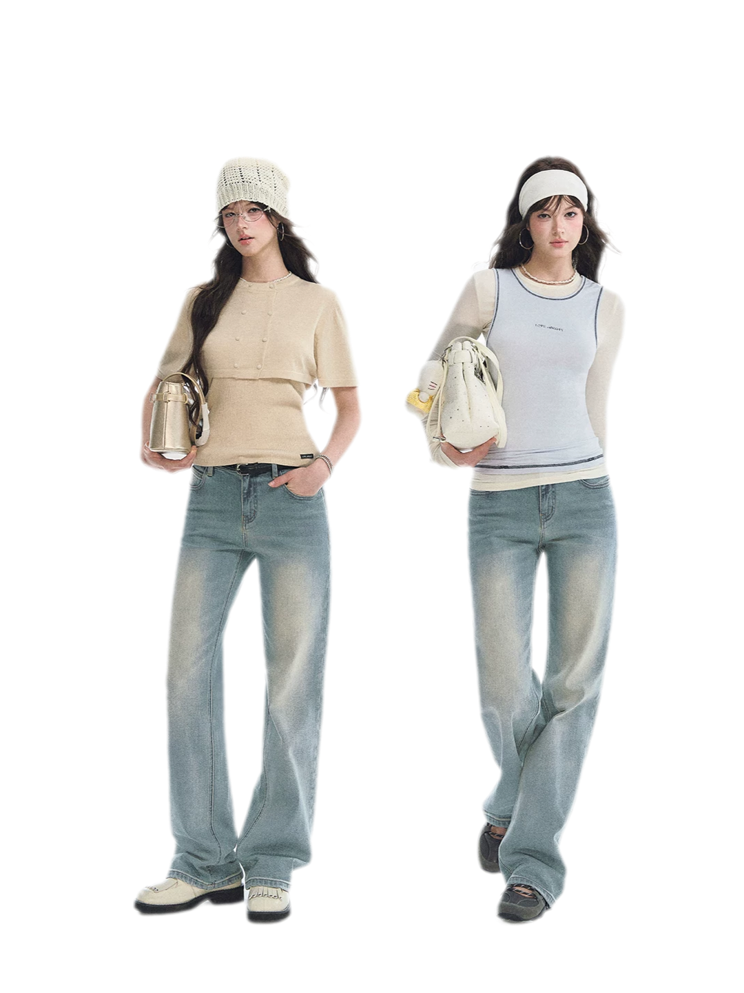 Washed Bow Embroidery Jeans
