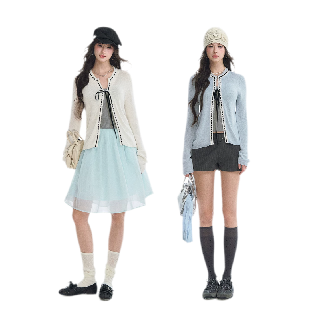 Fine Knit Contrast Trim Cardigan