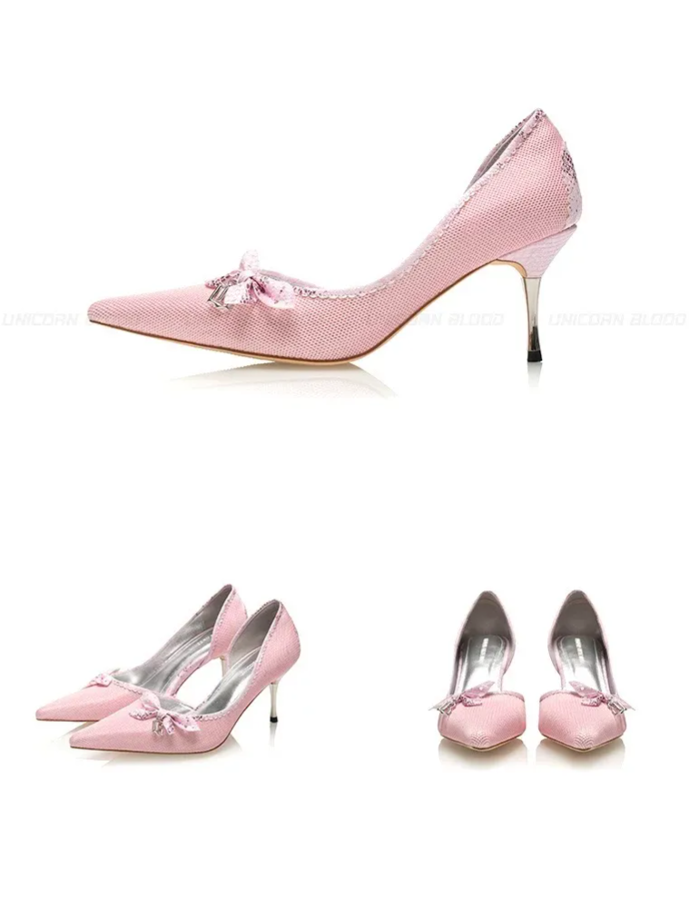 Glossy Bow Pointed-Toe Pumps