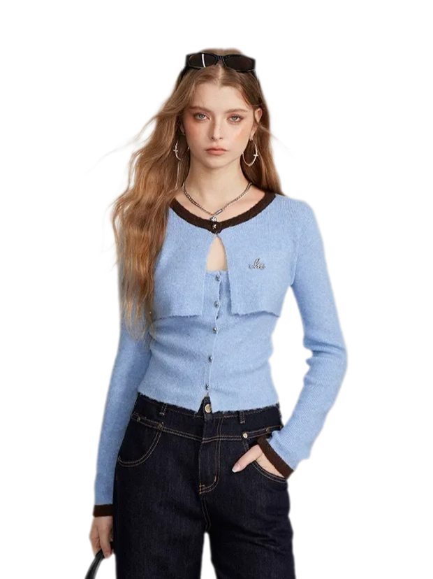 Contrast Panel Cropped Knit Sweater