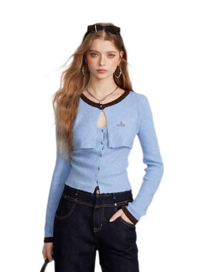 Contrast Panel Cropped Knit Sweater