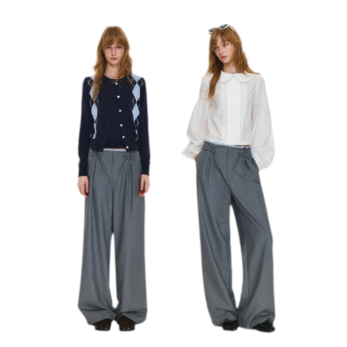 Plaid Lace Waistband Straight Pants