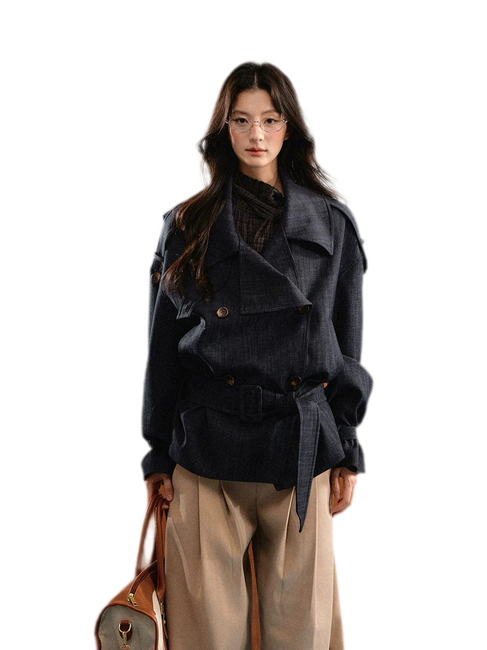 Trench court en denim avec ceinture