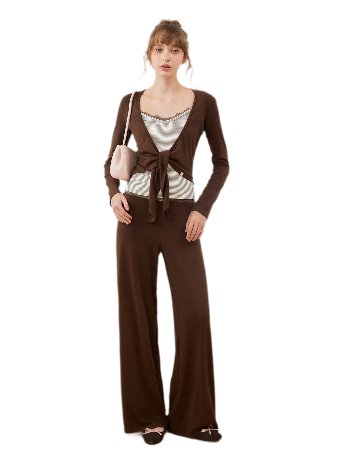 Set aus Hosen mit Spitzenbesatz und weitem Bein