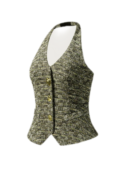 Fishbone Tweed Halter Vest
