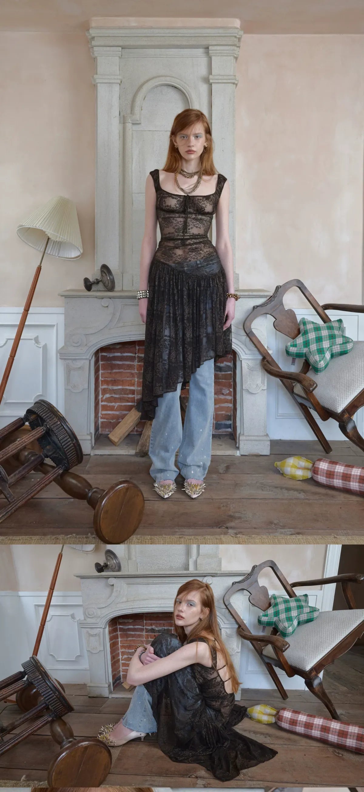 Lace Irregular Hem U-Neck Dress
