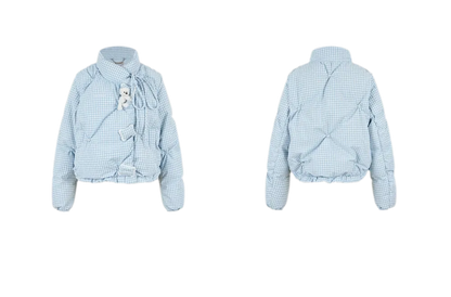 Gingham Puffy Stand-Collar Down Jacket
